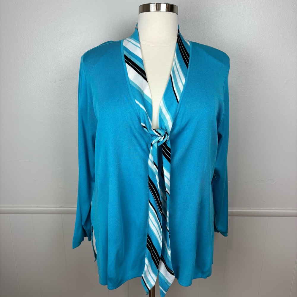 Exclusively Misook Woman NWT‎ Open Front Knit Jacket With Tie Size 1X Turquoise